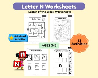 Letter of the Week N Worksheets for Preschool Curriculum , Alphabet Activities ,ABC Coloring Book ,Uppercase Lowercase | Printable