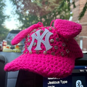 Crochet NY Inspired Hat w/ Ears & Gems
