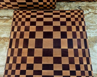 Tábua de corte em mogno e bordo | Tábua de servir com ilusão de ótica | Bloco de açougueiro de madeira feito à mão