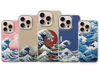 Funda para teléfono con diseño de olas japonesas, la Gran Obra de Arte de Kanagawa, compatible con iPhone 17 Pro Max 16a 15 14 13 12 11, Samsung S25fe S24fe A56, Pixel 10 XL 9a.