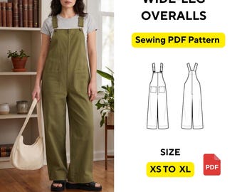 Wide Leg Overalls Sewing Pattern PDF | XS-XL, Free T-Shirt Pattern