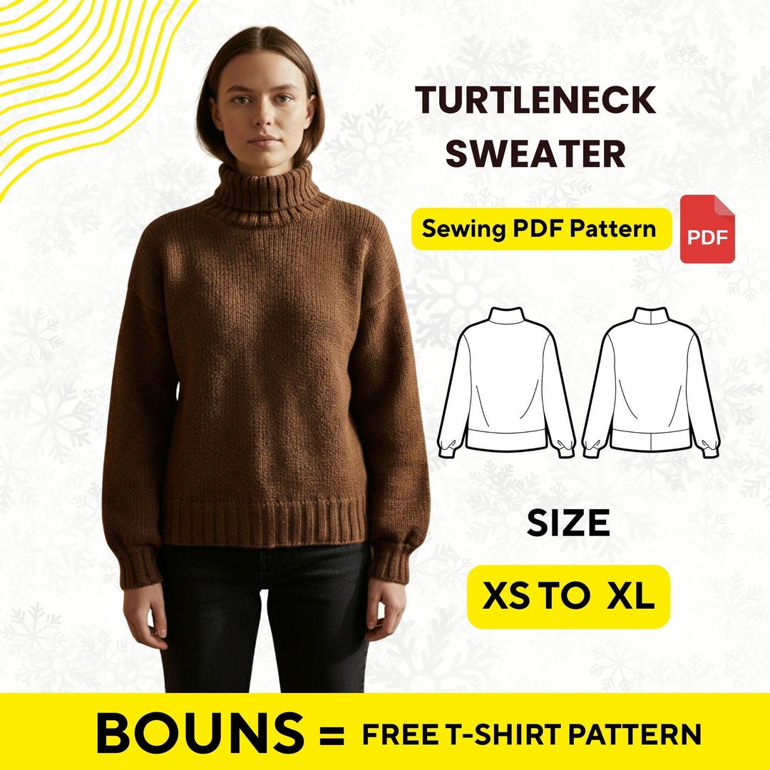 Turtleneck Sweater Sewing Pattern (PDF) | Women's Knit Top XS–XL - Etsy