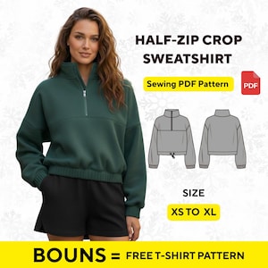 Women's Half-Zip Crop Top Sewing Pattern | High Neck Pullover (PDF Pattern S-XL)