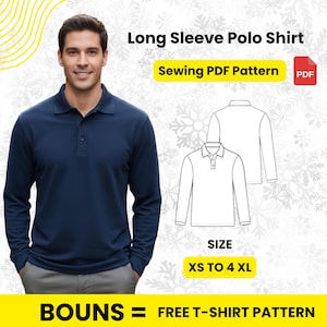 Men's Long Sleeve Polo Shirt Sewing Pattern: Sizes S-5XL (PDF)