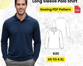 Men's Long Sleeve Polo Shirt Sewing Pattern: Sizes S-5XL (PDF)