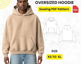 Oversized hoodie heren naaipatroon XS-XL + gratis T-shirt (pdf-patroon)