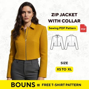 Zip Jacket Sewing Pattern with Collar for Women | A4 PDF + Bonus T-Shirt | XS–XL