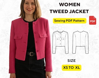 Tweed Jacket Sewing Pattern for Women | Tailored Coat PDF | XS To XL Sizes