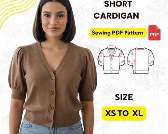 Womens Short Knit Cardigan Sewing Pattern (PDF)
