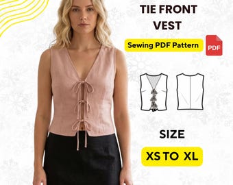 Tie Front Vest Sewing Pattern | Women's Sleeveless Waistcoat (PDF + Bonus T-Shirt Pattern