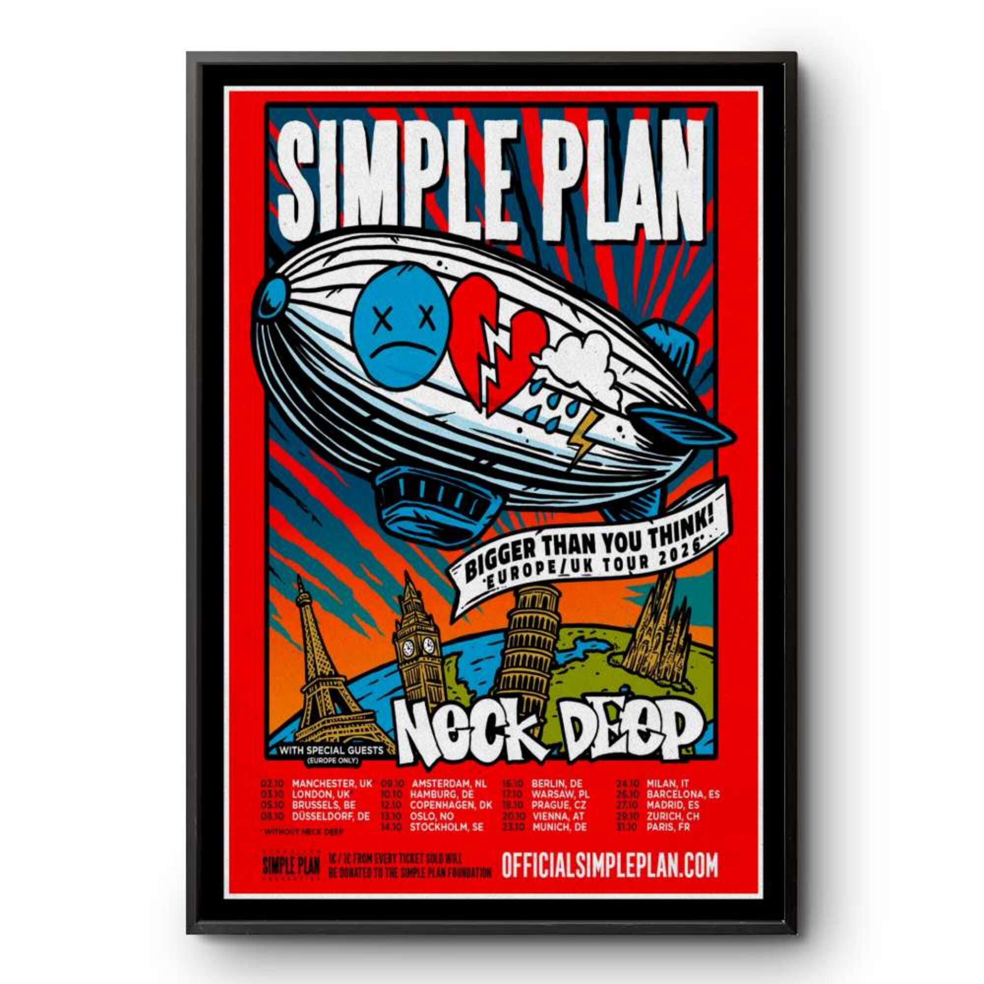 Discover Simple Plan Bigger Than You Think Europe & UK Tour 2026 Vertical Poster