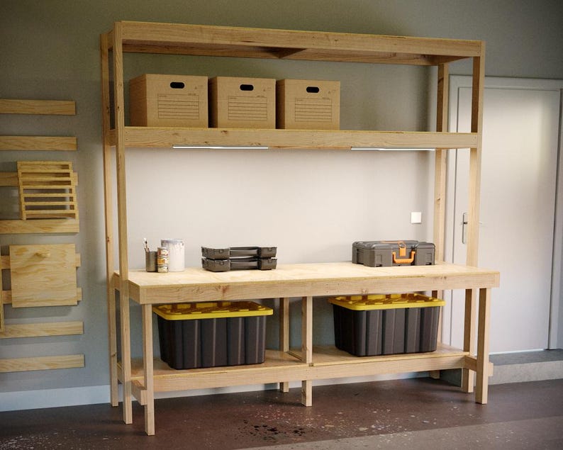 DIY Garage Workbench Plans – 2x4 Woodworking, Heavy Duty Shelving ...