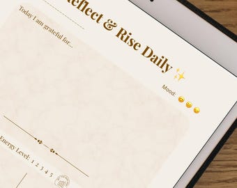 Reflect & Rise Daily – Daily Reflection Printable Journal | Gratitude, Wins, Self-Care Tracker