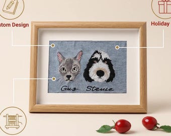 Custom Embroidered Pet Portrait Photo Frame, Personalized Dog Gift
