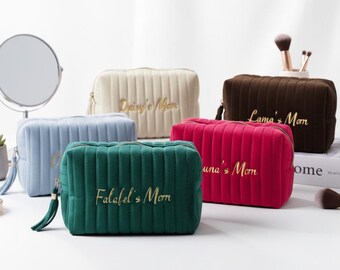 Custom Italian Velvet Makeup Bag, Personalized Toiletry Bag