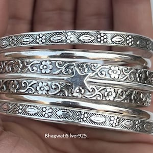 925 Sterling Silver 7 Bangle set, Ethnic Bangle set, Star Bangle set, Oxidised Silver Bangle set, Stackable Bangle set, Everyday Bangle set
