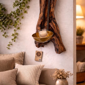 Handcrafted Driftwood Wall Sconce – Hand-Carved Candle Holder with Brass Cup – Rustic Chic and Unique Decoration