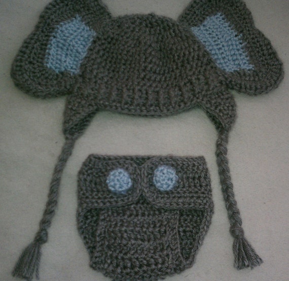Items similar to Crochet Elephant Hat with Diaper Cover on Etsy