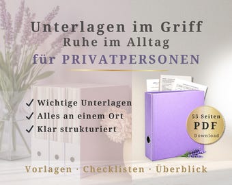 Dokumenten-Ordnungssystem für Privatpersonen | Vorlagen & Checklisten | PDF zum Ausdrucken | 55 Seiten
