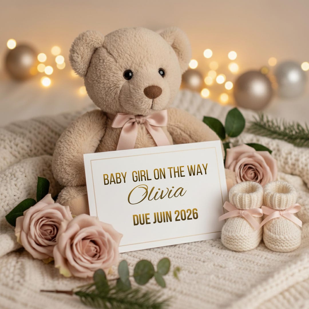 Minimalist Baby Girl Pregnancy Announcement, Editable Canva Template ...