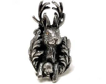 Jackalope Ring. Jackalope. Skull. Jackrabbit. Antelope Horns Mythical