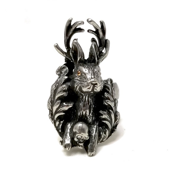 Jackalope Ring. Jackalope. Skull. Jackrabbit. Antelope Horns Mythical