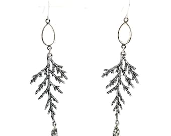 Evergreen Earrings.  Life cast cypress. Dangles. Winter jewelry. Wires. Eden