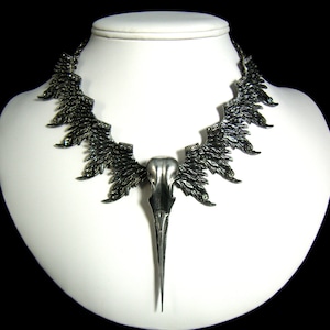 Phoenix Necklace. Egret skull. Bird skull. Wing necklace. DBSN