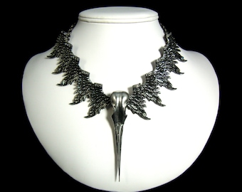 Phoenix Necklace. Egret skull. Bird skull. Wing necklace. DBSN