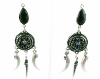 Owl claw & black onyx Chandelier earrings. Barn owl. Claws. Wires. Departed