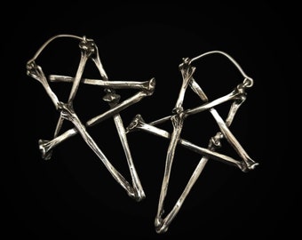 Star Hoops. Pentagram Hoop Earrings. Tunnel hoops. Dark Star. Bones. Bone Earrings. Hoops. Departed. Made to Order