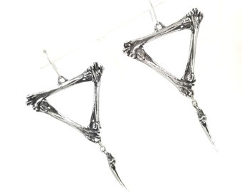 Bone Triangle with Owl Claws Earrings.  Claws. Departed.  Wire earrings