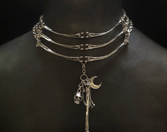 Bone chokers with interchangeable pendants. Bone choker. Bone jewelry