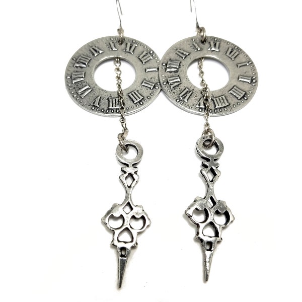 Clock Earrings. Antique Clock Earrings. Clock Hands Earrings. Misfits. Wires