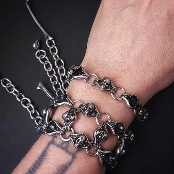 Skulls & Oval Crystals Bracelet. Made to Order