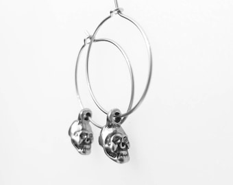 Micro skull hoop earrings. Skull hoops. Stainless steel