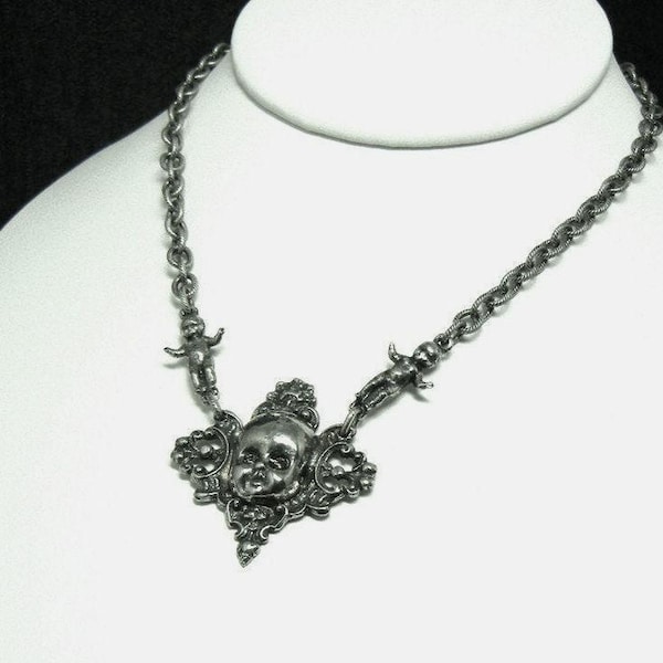 Victorian Baby Necklace. Doll jewelry. Doll head. Rkn. Made to Order