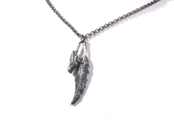 Bird at Rest Necklace. Bird Necklace. Feather Necklace. Sparrow Necklace. Dead Bird. Fmn