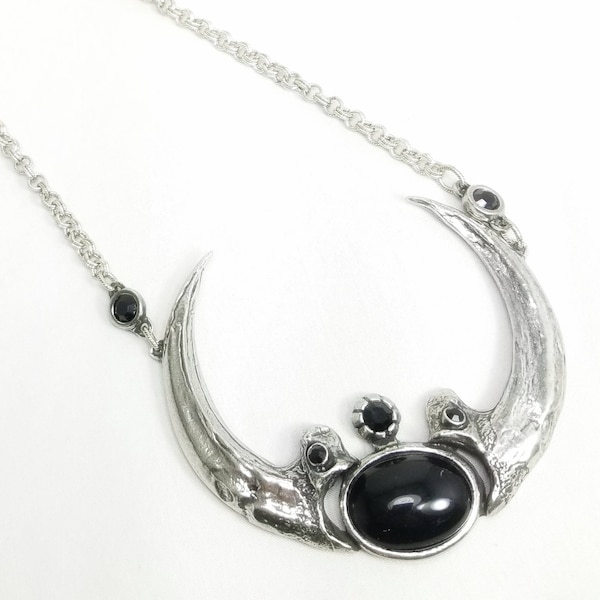 Harpy Eagle Claw Necklace with black glass. DCN. Made to Order