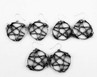 Bone & vine pentagram. Pentagram Earrings. Wires. Departed