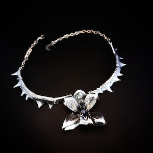 Orchid Palm Bark Collar Necklace.  Orchid Jewelry.
