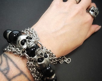 Semi-precious Beaded Skull Bracelet.