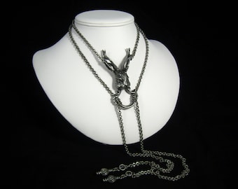 Large Jackalope Necklace. Bunny. Lariat. Bolo. Fmn