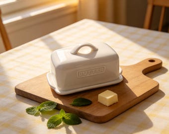 Personnalized Ceramic Butter Dish with Lid - Custom Engraved Classic Lidded Keeper for Butter Cheese