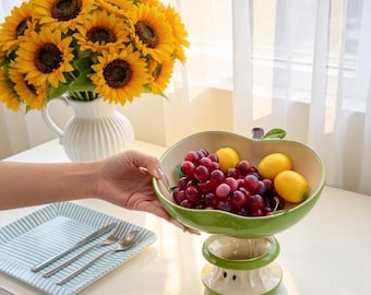 Personnalized Apple-Shaped Ceramic Fruit Bowl - Custom Engraved 2-Tier Drainage Stand for Kitchen Dining