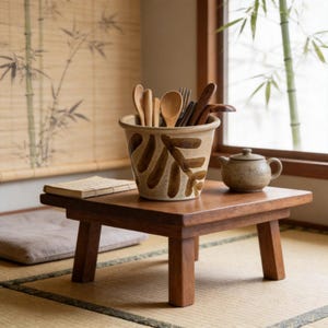 Personnalized Vintage Ceramic Utensil Holder - Custom Engraved Hand-Painted Leaf Pattern Kitchen Storage for Chopsticks Cutlery