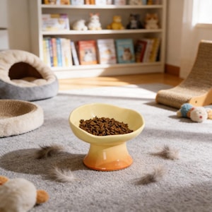 Personnalized Pet Bowl Ceramic - Custom Engraved Flower Petal Cat Food/Water Bowl, Anti-Slip High-Legged Dog Feeder for Kitten Puppy