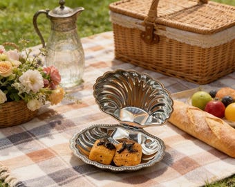 Mantequera vintage personalizada de acero inoxidable con forma de concha - Caja de almacenamiento de joyas grabada a medida