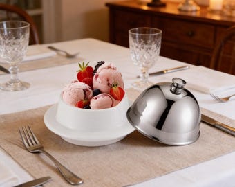 Personalized Ceramic Butter Dish with Stainless Steel Lid - Custom Engraved Serving Bowl for Cheese Dessert
