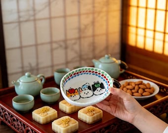 かわいい猫柄のセラミック製ディップボウル - カスタム刻印入りバーベキューソース用サイドディッシュホルダー